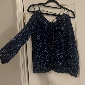 Crescent long sleeve top with shoulder cutouts navy with white detail XS